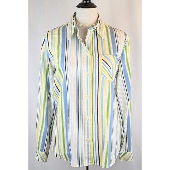 Women’s Striped Cotton Oxford Dress Shirt Size Large Button Down Office Blouse - Picture 2 of 5
